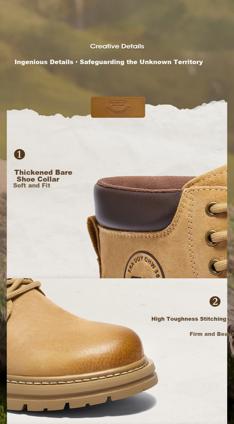 Belle Camping Pioneer Men's Boots, New Thick-Soled Yellow Boots with Fleece Lining for Warmth A1763 Khaki Single Lining Size 42 7