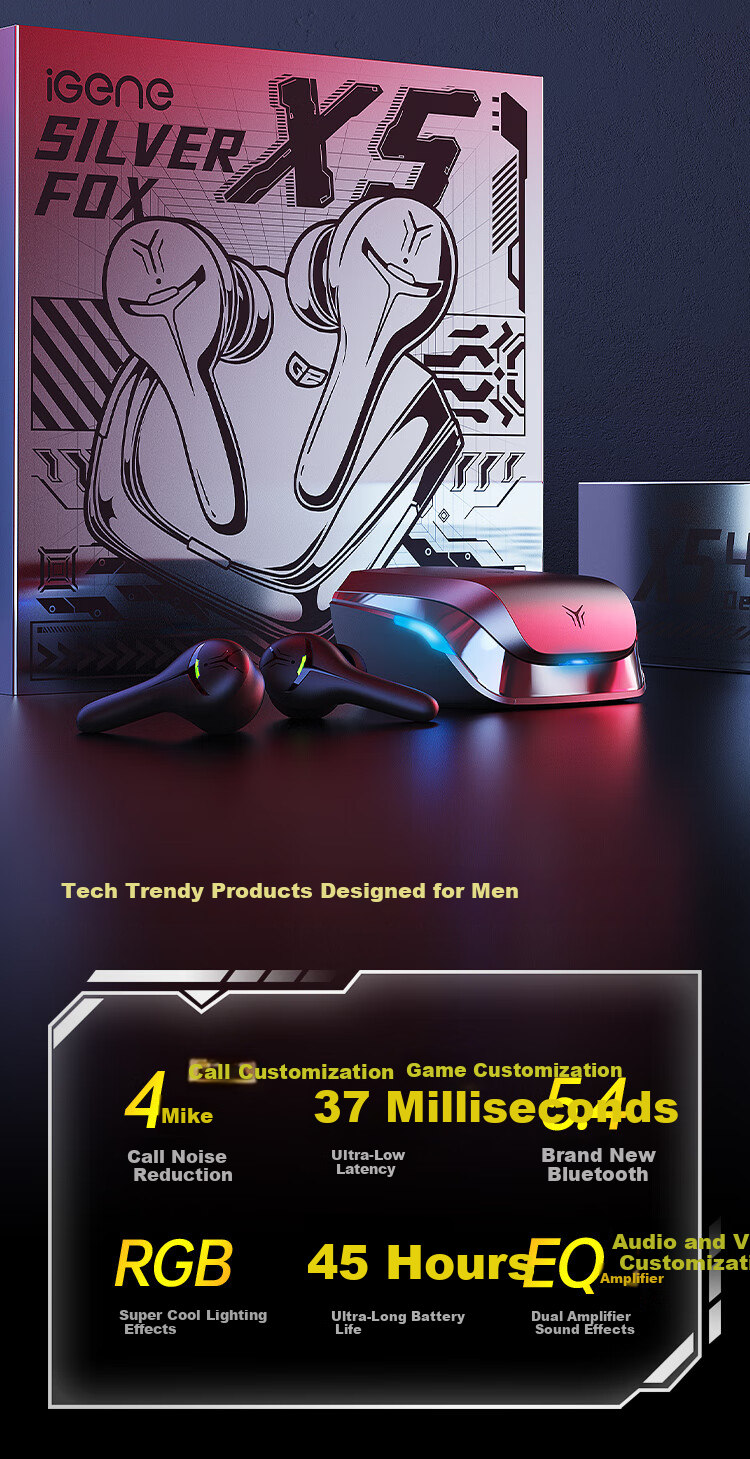 IGene [4 Microphone Gaming Enhanced Version] Bluetooth In-Ear Wireless Headset for Esports, Zero Delay, Noise Reduction, High-Quality Sound, Long Battery Life, Compatible with Apple, Huawei, Xiaomi 2