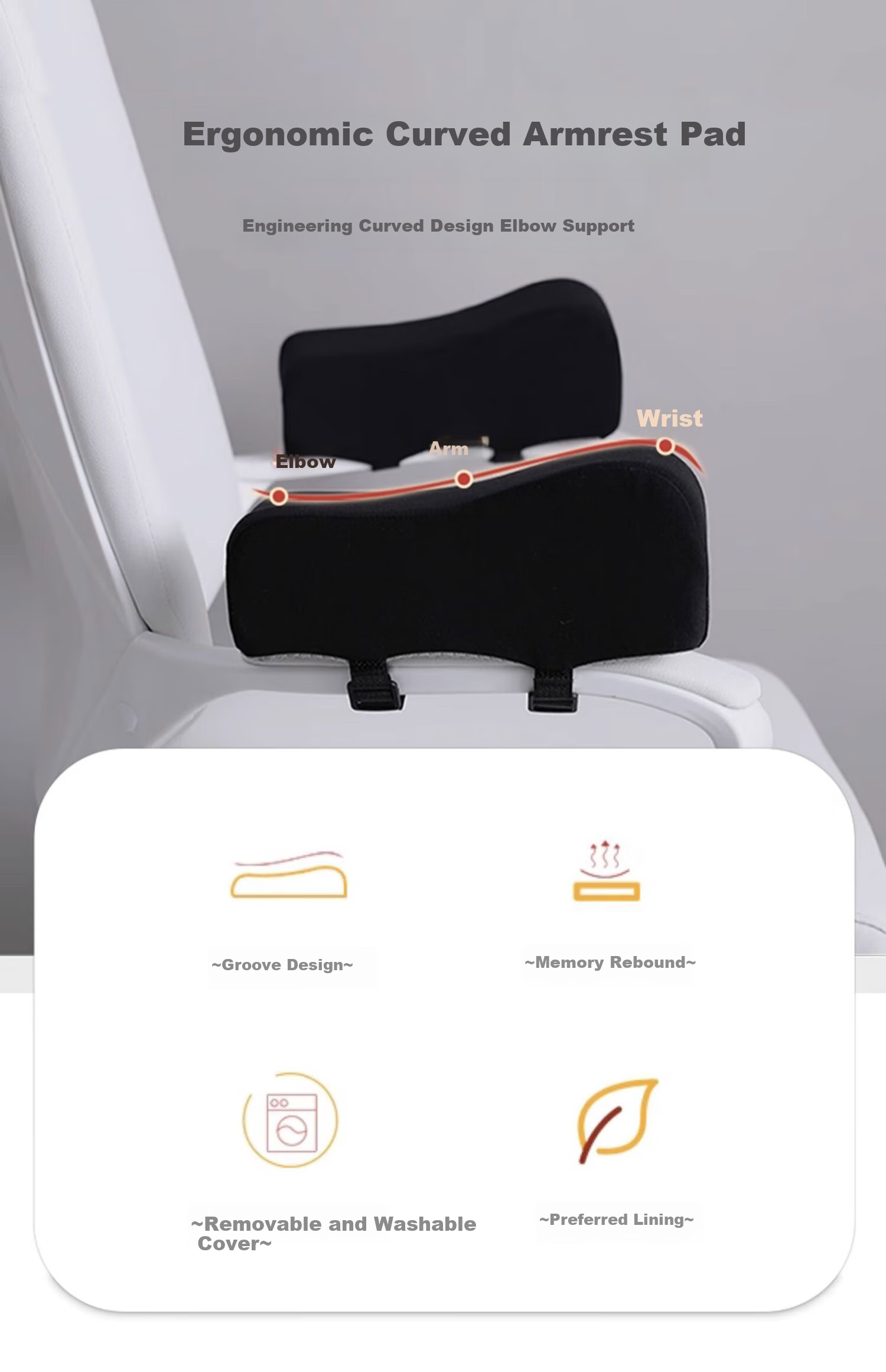 Jingxun Armrest Cushion, Gaming Chair Armrest Pad, Executive Chair Height-Increasing Hand Pillow, Computer Chair Curved Height-Increasing Pad, One Pair 1