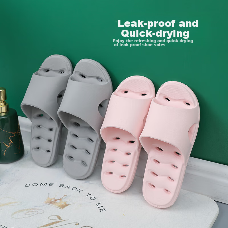 GUOLUOFEI [Size Adjustment] Bathroom Slippers for Men And Women, Summer Indoor Hollow Water-Draining EVA Sandals, Khaki, Size 37-38