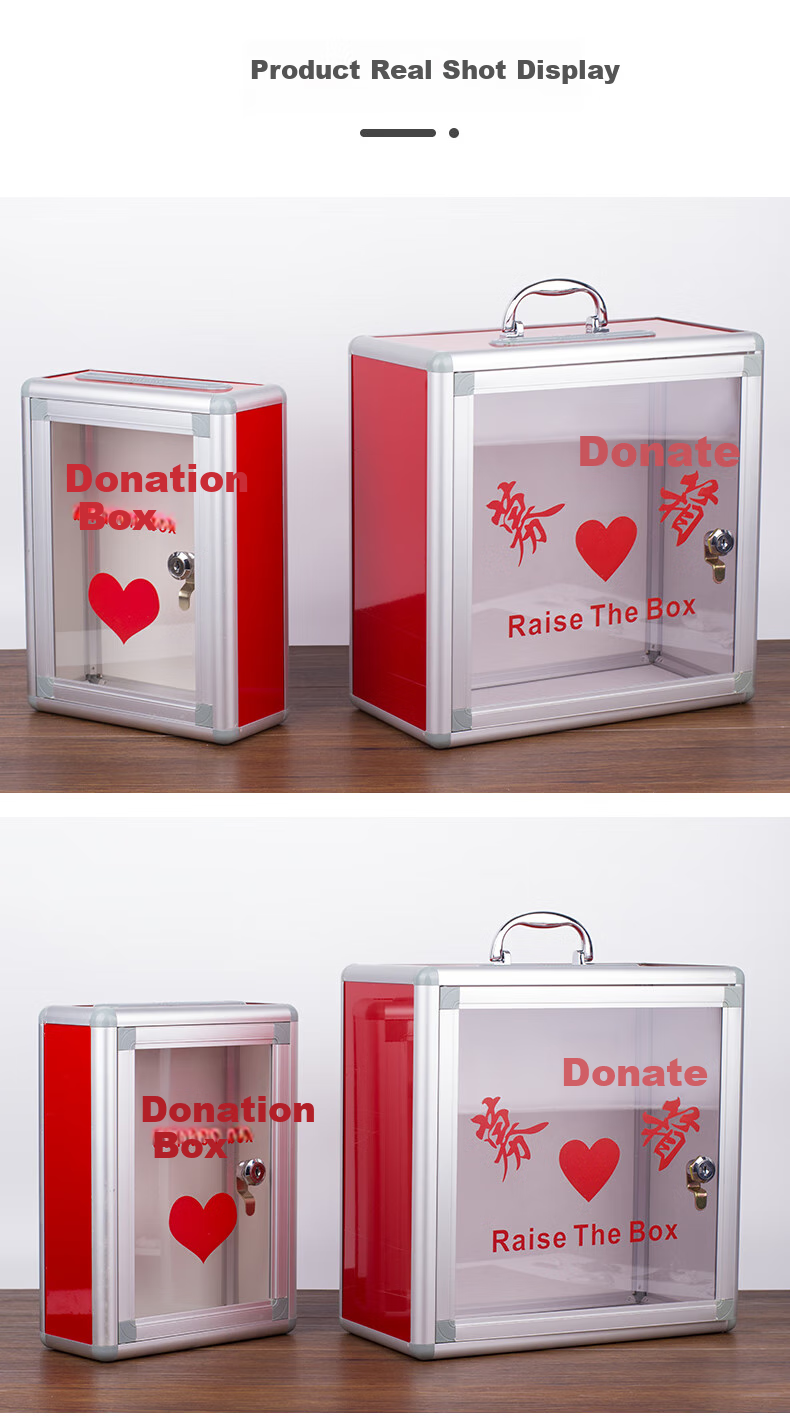 Touch Fish Fundraising Box, Heart-Shaped Donations Box, Large Aluminum Alloy Portable, Office Business Style, Semi-Transparent, Charity Collection Box 6
