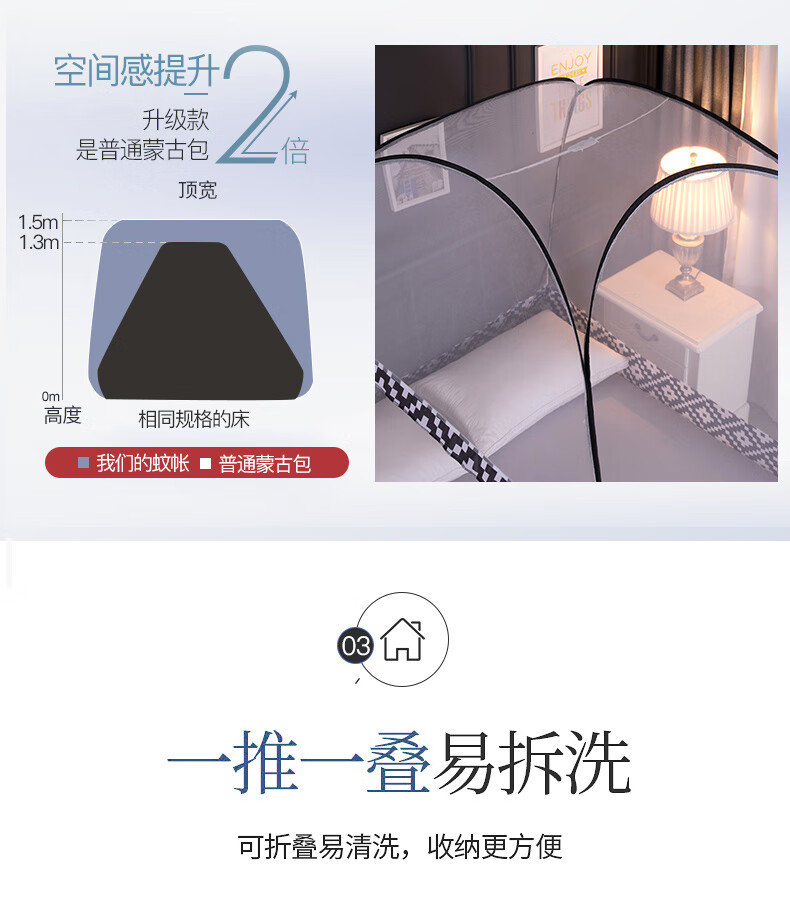 KING SHORE Mongolian Mosquito Net, Single Student Foldable No-Installation Fall-Proof Mosquito Net, 0.9 Meter, [Suitable for Bunk Beds] 3