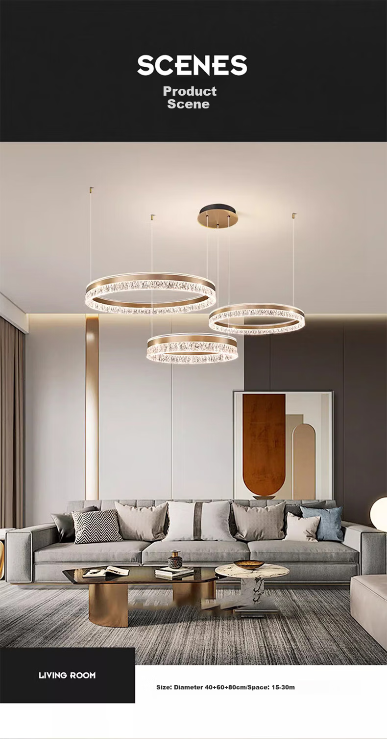 JIAOJIAOZHE Light Luxury Pendant Lamp, Smart Living Room Chandelier, Modern Simple Elegant, 2024 New Model, Three-Circle Round Main Hall Light Fixture 1