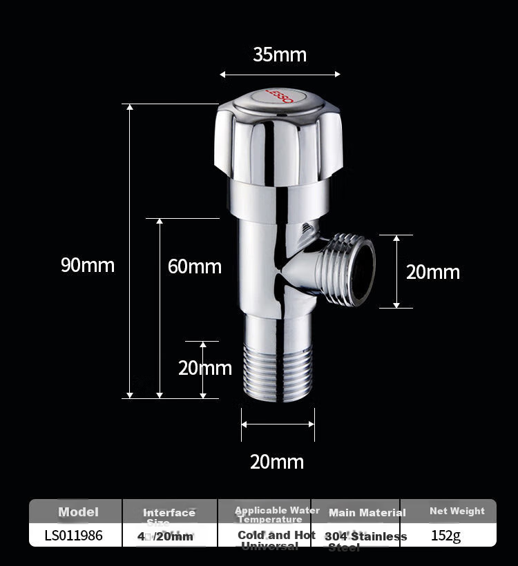 Liansu Stainless Steel Angle Valve, Hot And Cold Water Compatible Brass Quick-Open Triangular Valve with Stop Valve, Eight-Shaped Inlet Valve, 1/2 Inch Toilet Angle Valve 7