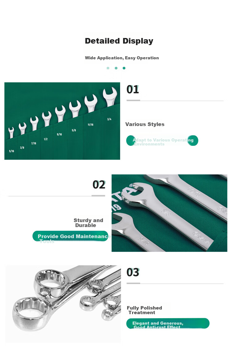 SATA 23-Piece Fully Polished Open-End And Box-End Wrench Set, High Torque, High Hardness, 6-32mm, 09027 5