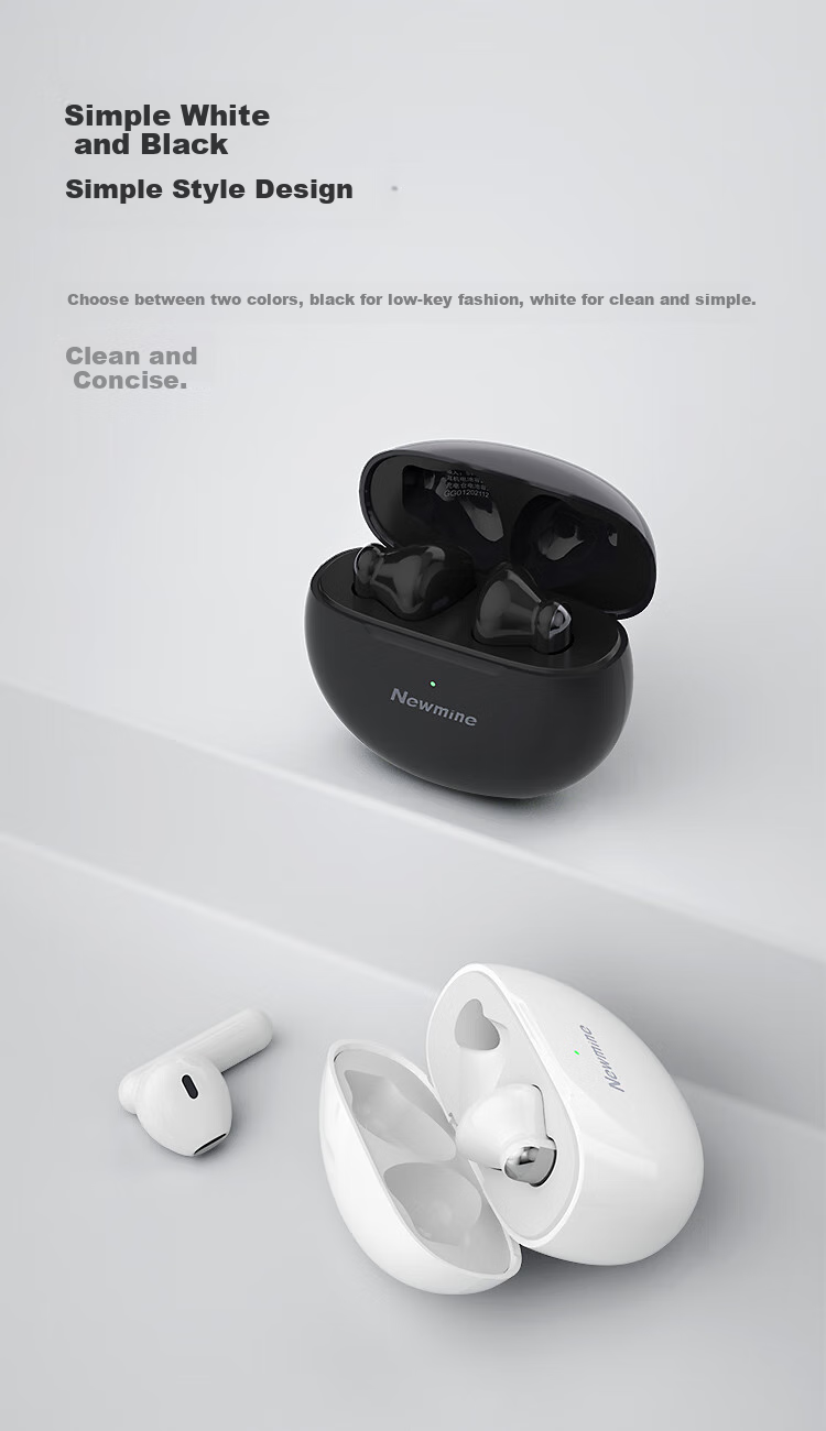 Newmine L3 True Wireless Bluetooth Earbuds, Semi-In Design, Long Battery Life, for Sports And Running, Compatible with Apple, Huawei, Xiaomi Phones, White Color, Wireless Earphones 5