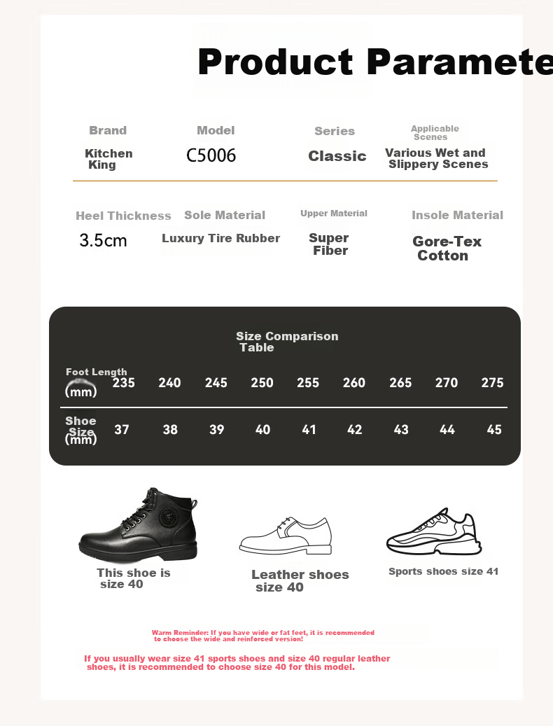 Chuwang Chef Shoes for Men, Non-Slip, Waterproof, Oil-Resistant, Black Mid-Top Kitchen Work Shoes, Stylish Martin Boots C5006, Black, Size 42 12
