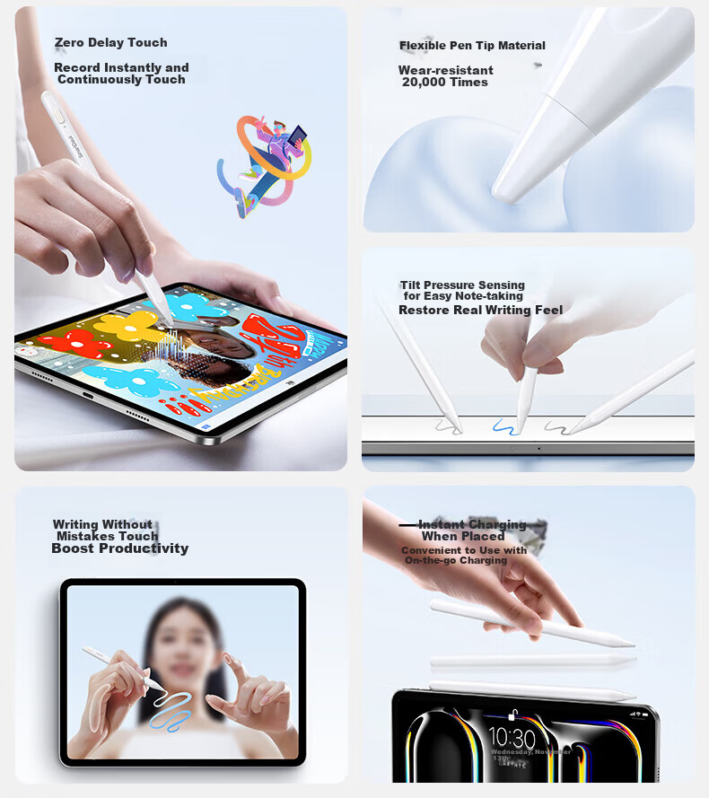 Shanmo Capacitive Stylus Compatible with IPad 2026 Pro/Air/Mini, Apple Pencil Alternative, Second-Generation Anti-Mistouch Writing And Touch Pen with Light Display on Body 5