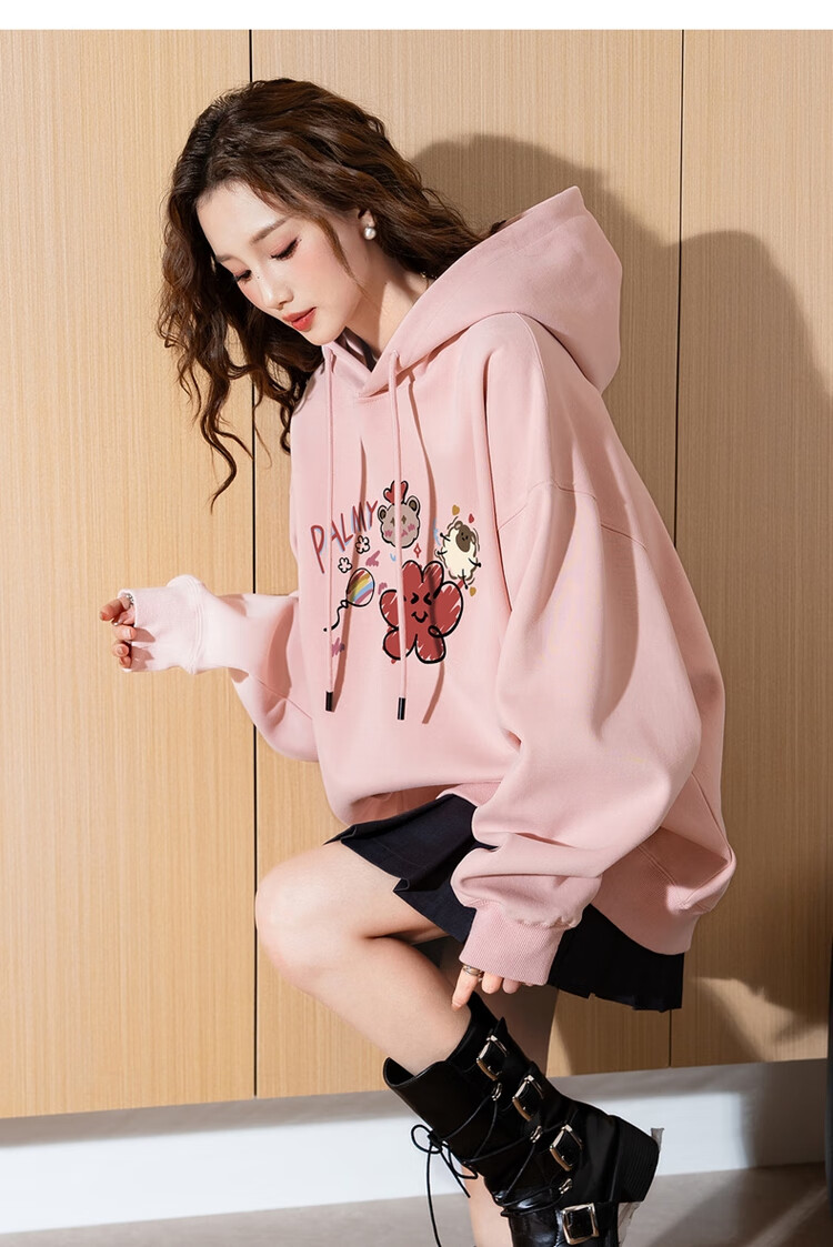 TonLion 2025 Women's Hooded Sweatshirt, Ins Knitted Fun Casual Graffiti Long-Sleeve Sweatshirt, Versatile Trendy, Light Mist Purple, L 13