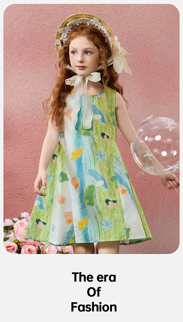 ASK JUNIOR Kids Dress Girls 2026 Summer Sleeveless Vest Dress Beach Vacation Style Princess Dress Green 130 13