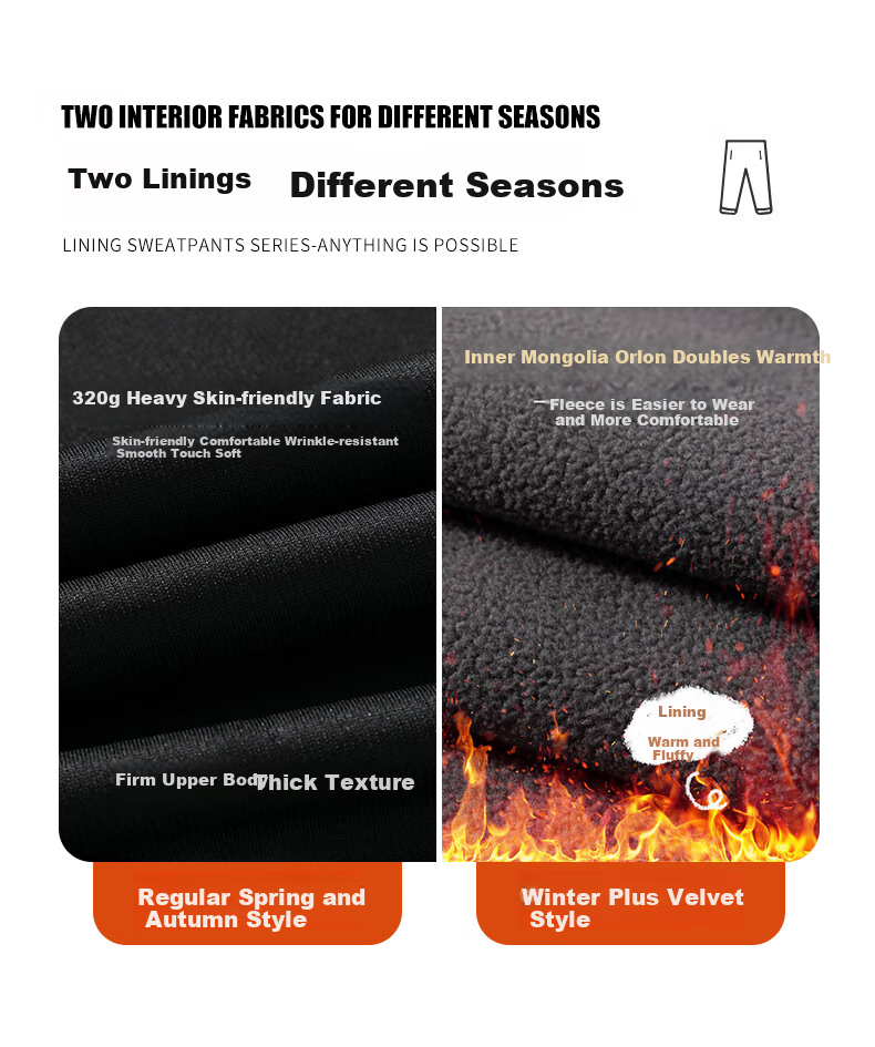 Warrior Fleece-Lined Pants for Men, Autumn And Winter Warm Thick Casual Trousers, Loose Straight-Leg Sweatpants, Versatile Flat-Front Joggers 1