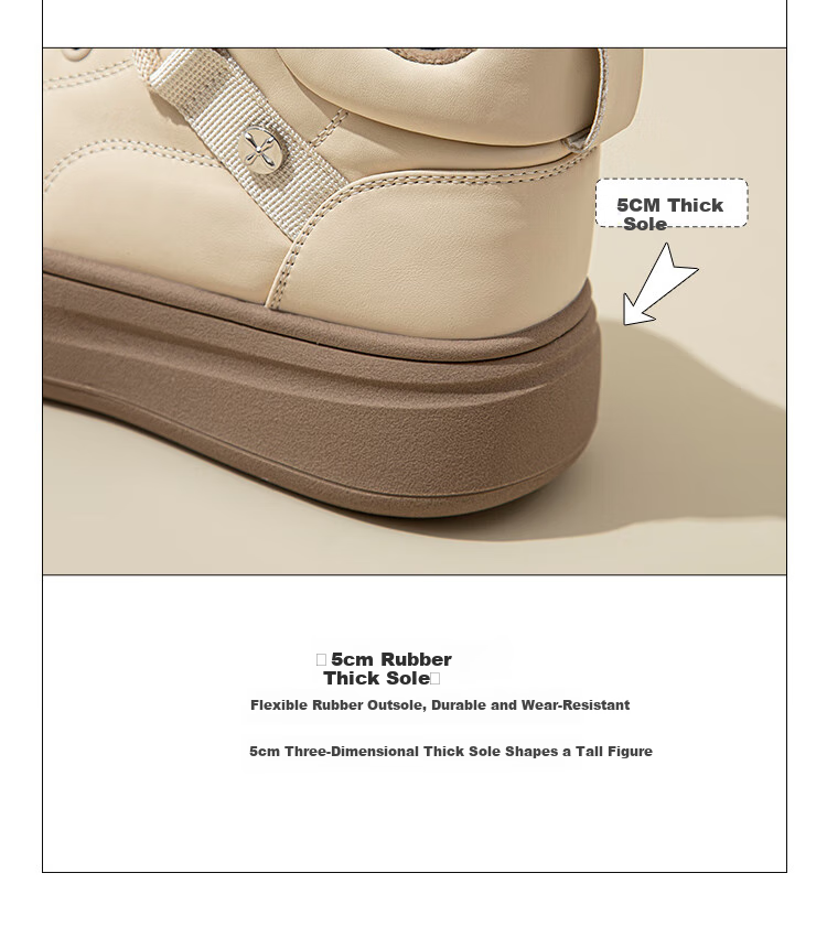 ZHR Cotton Shoes for Women, Winter Fleece-Lined Versatile High-Top Women's Shoes, Round Toe Thick-Soled Comfortable Casual Shoes for Women EJ38A Beige 39 8