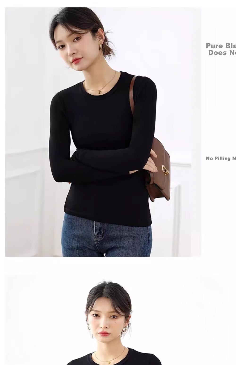 NOME Women's Base Layer Top, Autumn New Style, Small Round Neck, Inner Wear, Long Sleeve, Slim Fit, Outer Wear, Base Layer Top, White, M 14