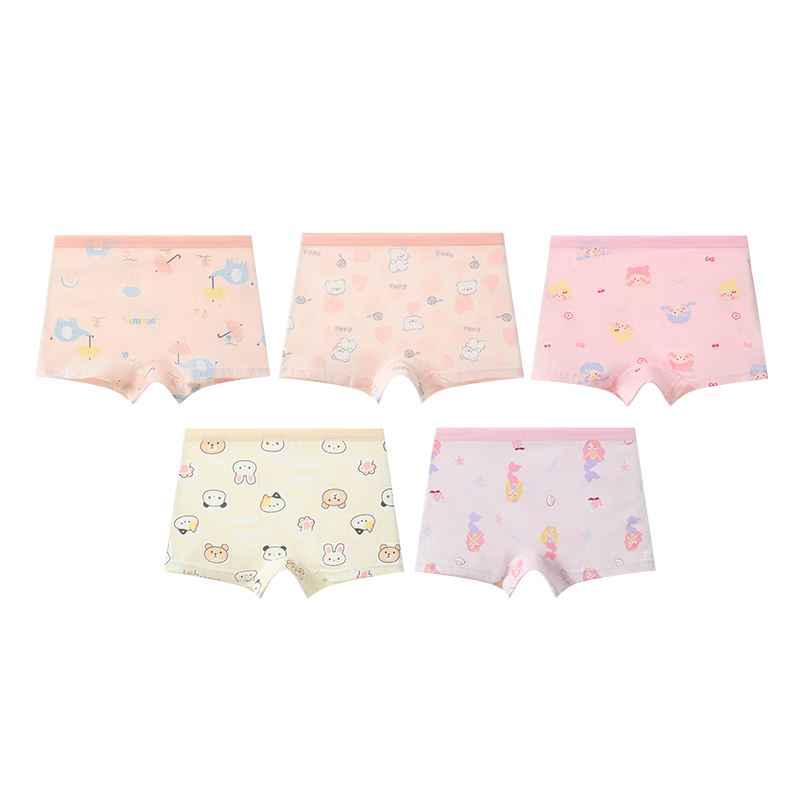 FENTENGCARE Children's Underwear for Girls, Mother And Baby Grade A Cotton 10A Antibacterial 5-Pack Growth Pants Cartoon Girls' Boyshort Underwear
