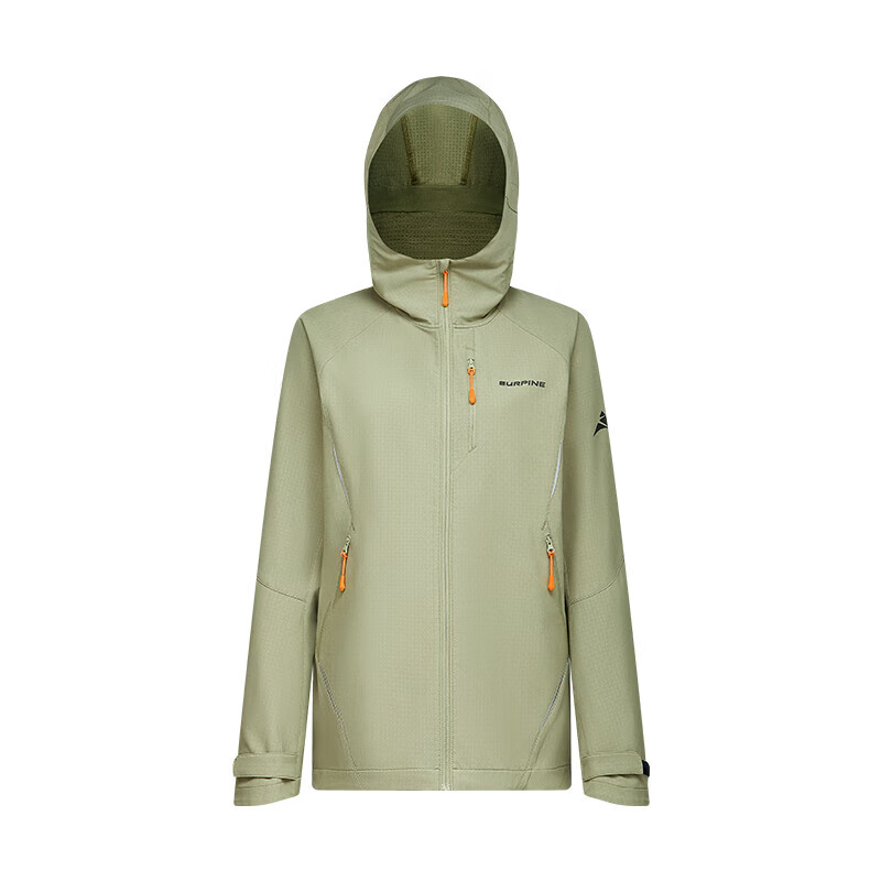 SURPINE Hooded Softshell Jacket Outdoor Sports Hiking Mountaineering Windproof Water-Repellent Coat Fir Green L
