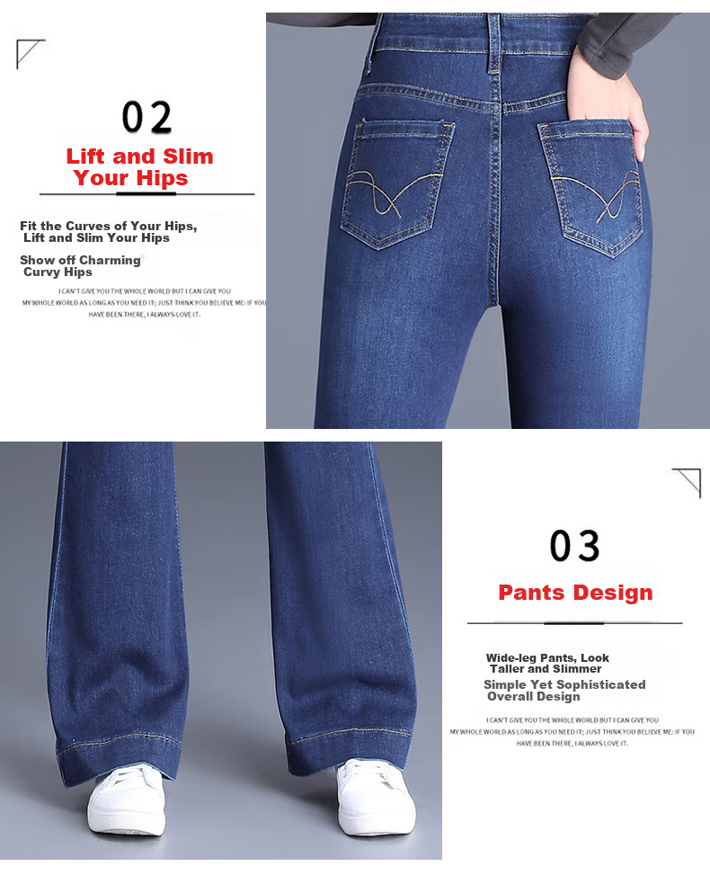 Pierre Cardin [High-Waisted Slimming] Women's Jeans, Autumn Heightening Casual Versatile Elastic Slim-Fit Flared Pants, Light Blue, Size 33 6