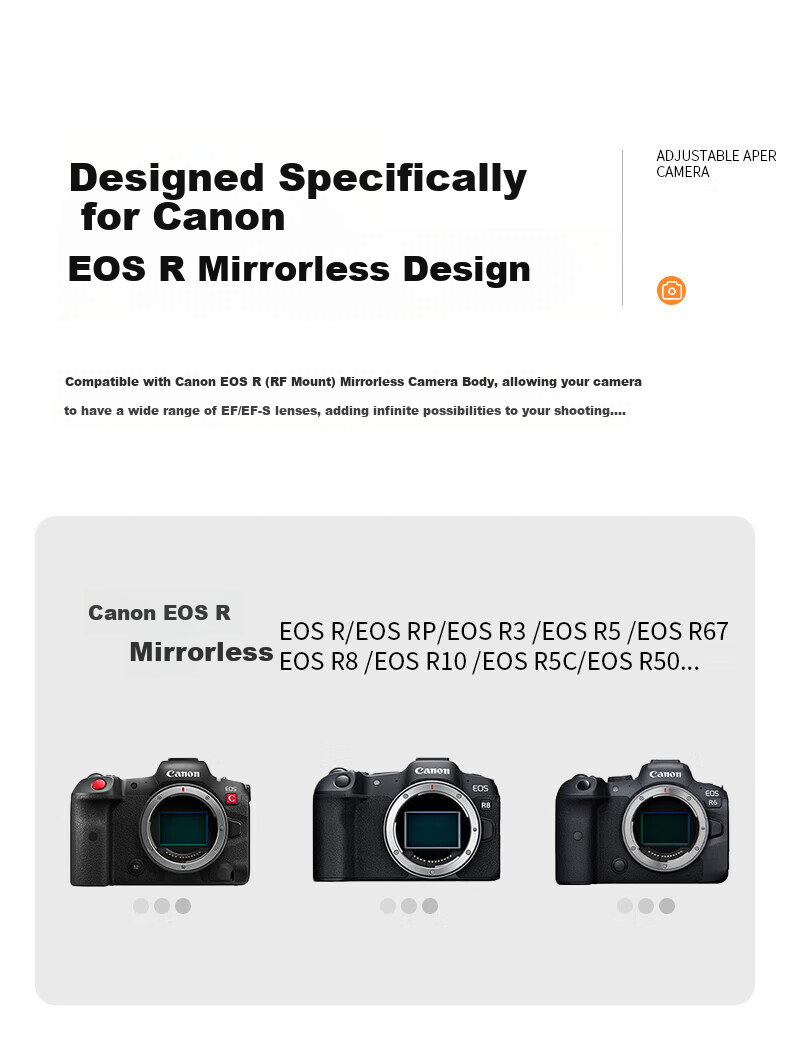 JIAHUACAI Camera Adapter Ring EF-EOSR, Compatible with Canon R52/C R100 R7 R50 R10 R8 R6II RP, Yongnuo Xiaotanfu EF/EF-S Lens to RF Mirrorless Camera Adapter 2
