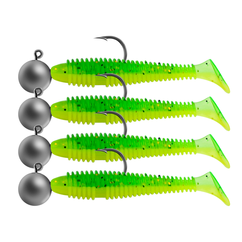 Guowangluya Lure Soft Bait T-Tail Lead Hook Artificial Bait Set Fishing Rig Soft Bait for Mandarin Fish Root Fishing in Freshwater