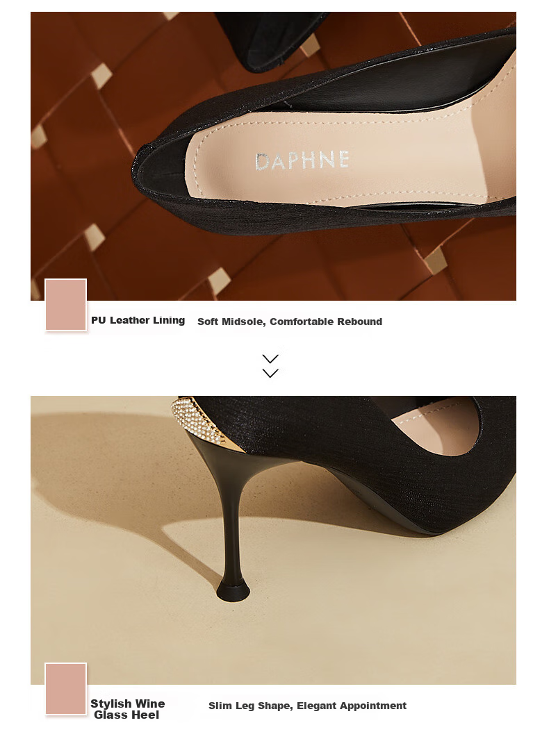 DAPHNE Pointed Toe Stiletto Elegant High Heels for Women, Black Versatile to Match Dresses, Height-Increasing Women's Shoes, Black, Size 35 2