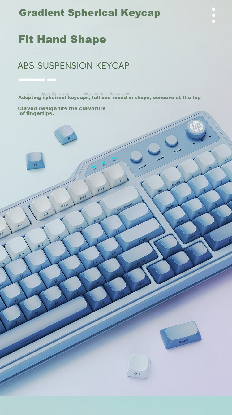 HP K360 Wired Keyboard, Gradient Color Keycaps, RGB Mechanical Feel, Ergonomic Design, Office And Gaming Universal, League of Legends, E-Sports Gaming Keyboard, Green, 98-Key Layout 2
