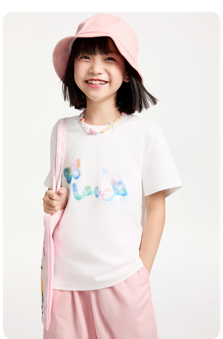 Annil Girls' Round Neck Short-Sleeve T-Shirt, New Summer 2025 Style, Cherry Blossom Pink, Size 120 8