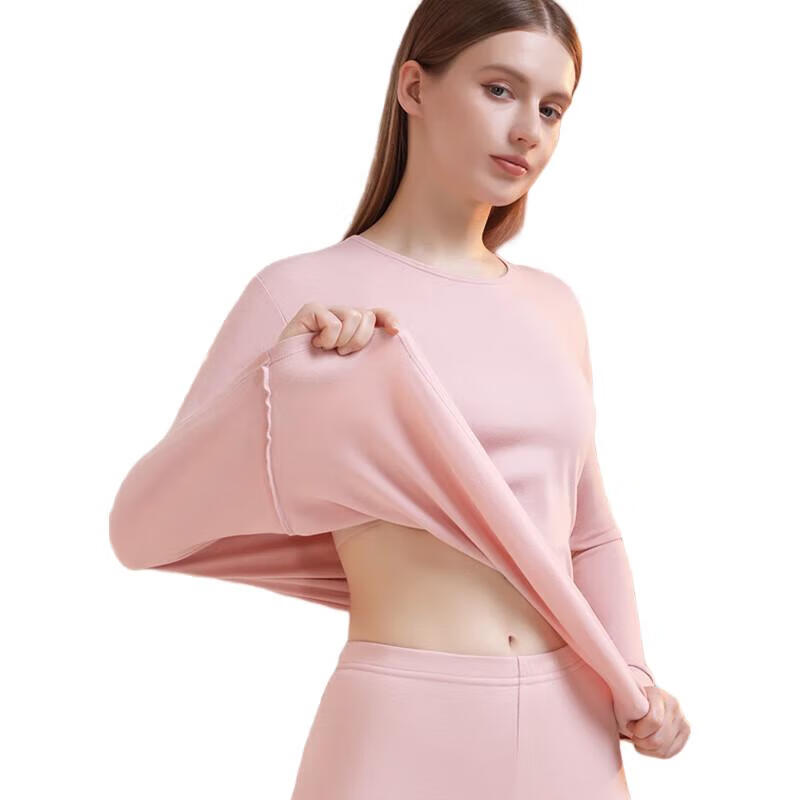 Dushiliren Women's Autumn Underwear Set, 100% Pure Cotton, Thermal Underwear, Base Layer, Warm Inner Wear, Autumn Style, Rose Pink, XL