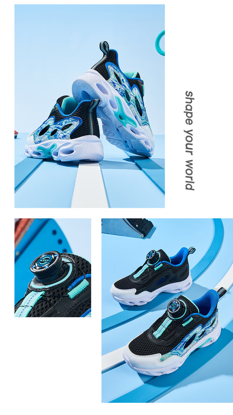 XTEP Kids Boys Toddler Breathable Hollow Frame Rotating Buckle Running Shoes Black/Off-White/Smart Blue Size 29 1