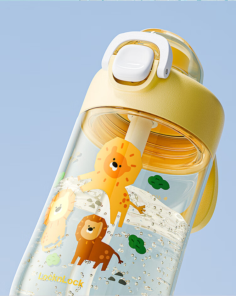 LOCK&LOCK Children's Straw Cup, Student Plastic Water Bottle, Outdoor Portable Sports Cup with Handle, 500ml, Gree 1