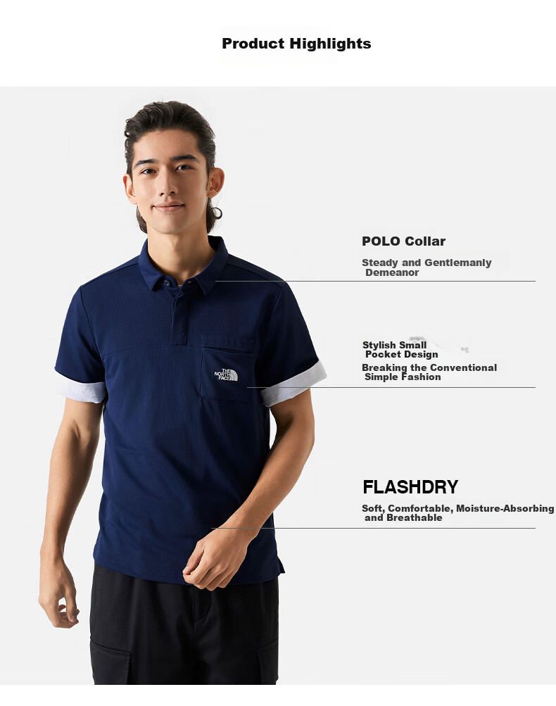 The North Face Men's Outdoor Quick-Dry Breathable Short-Sleeve Polo Shirt, 8AV2 Navy Blue/8K2, Size S 2
