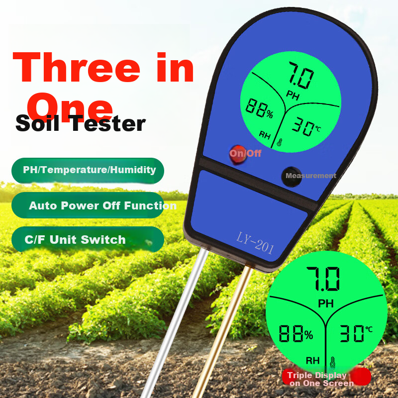 Lecarey 3-in-1 Soil Tester with Digital Display - High Accuracy Temperature, Humidity, pH, Acidity and Alkalinity Meter for Plant Nutrition Testing