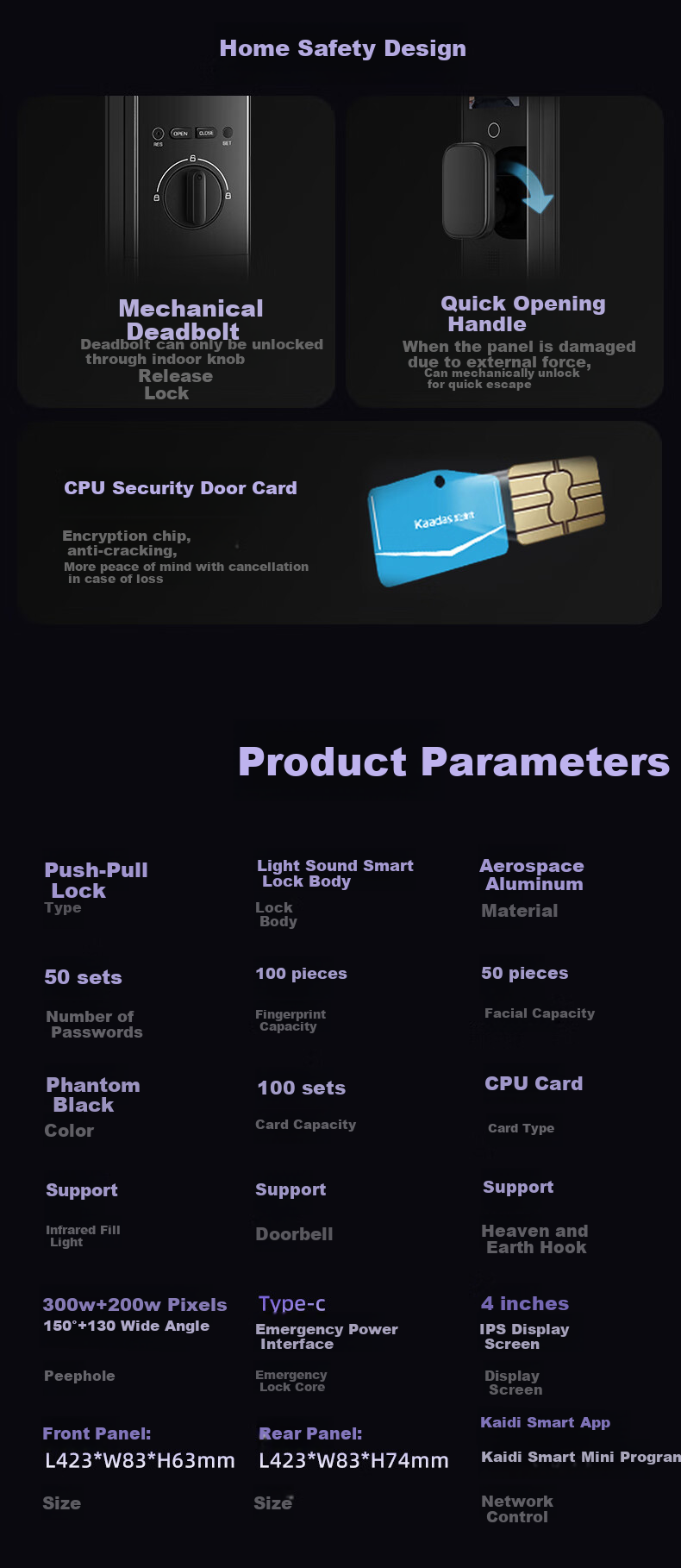KAADAS Smart Door Lock, Dual-Camera Facial Recognition with Visual Peephole And Large Screen Fingerprint Lock, P30 Pro Max Dual-Camera AI Versio 10