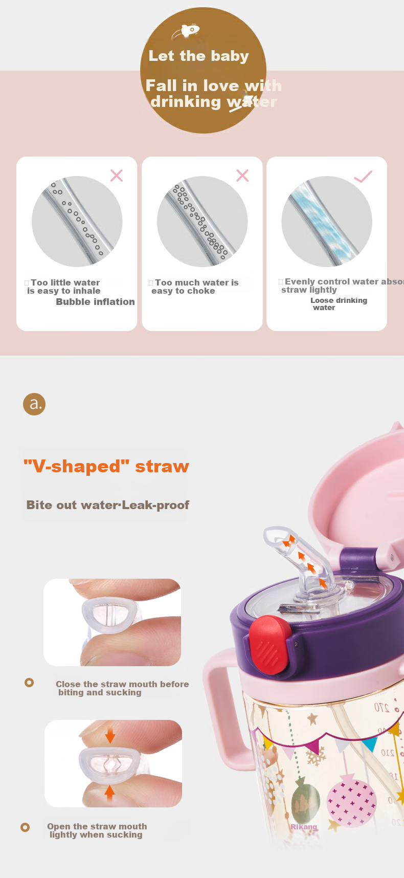 Rikang Children's Water Bottle PPSU Flip-Top Direct Drinking Cup 1+ Years Student School Use 360ML B1085 3