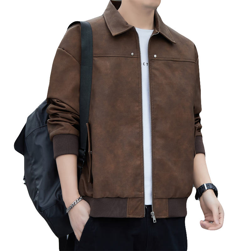 JEEP SPIRIT Men's Leather Jacket, Casual High-End Style, Trendy Suede Coat for Autumn And Winter