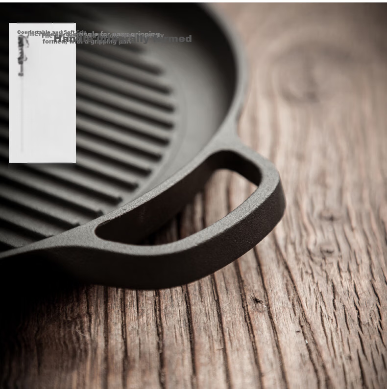 Dianjiang Cast Iron Steak Griddle, Large Size Professional Striped Steak Pan, Flat Bottom Frying Pan, Uncoated Thickened Barbecue Plate, 30cm 9