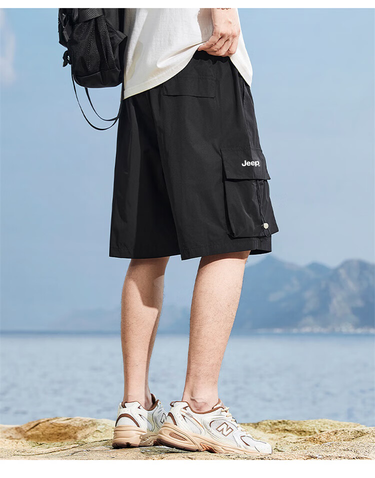JEEP Men's Shorts, Summer Loose Casual Five-Point Cargo Pants, APK660, Black, XL 11