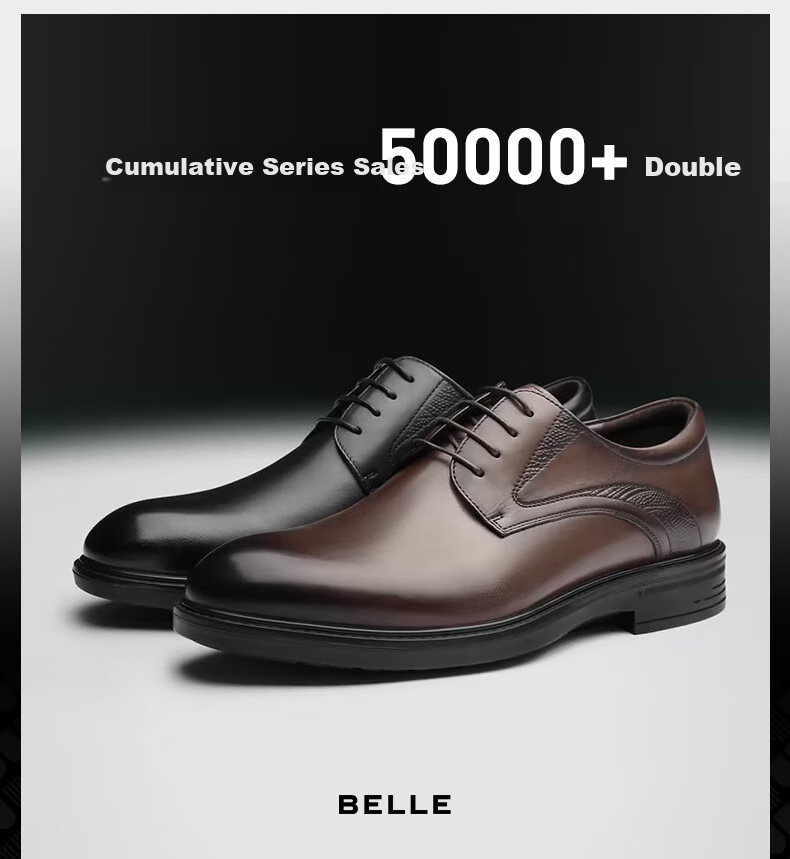 Belle Men's Business Leather Shoes, Shock-Absorbing Comfortable Formal Work Shoes 8AA01AM5 Black - Height-Increasing Version 43 3