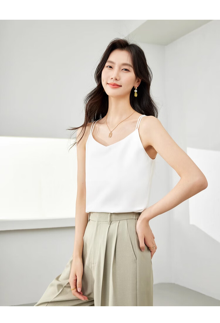 GUJIN Ice Silk Satin Women's Camisole Tank Top Sleeveless Backless Base Layer Versatile Blazer Top Champagne XL 15