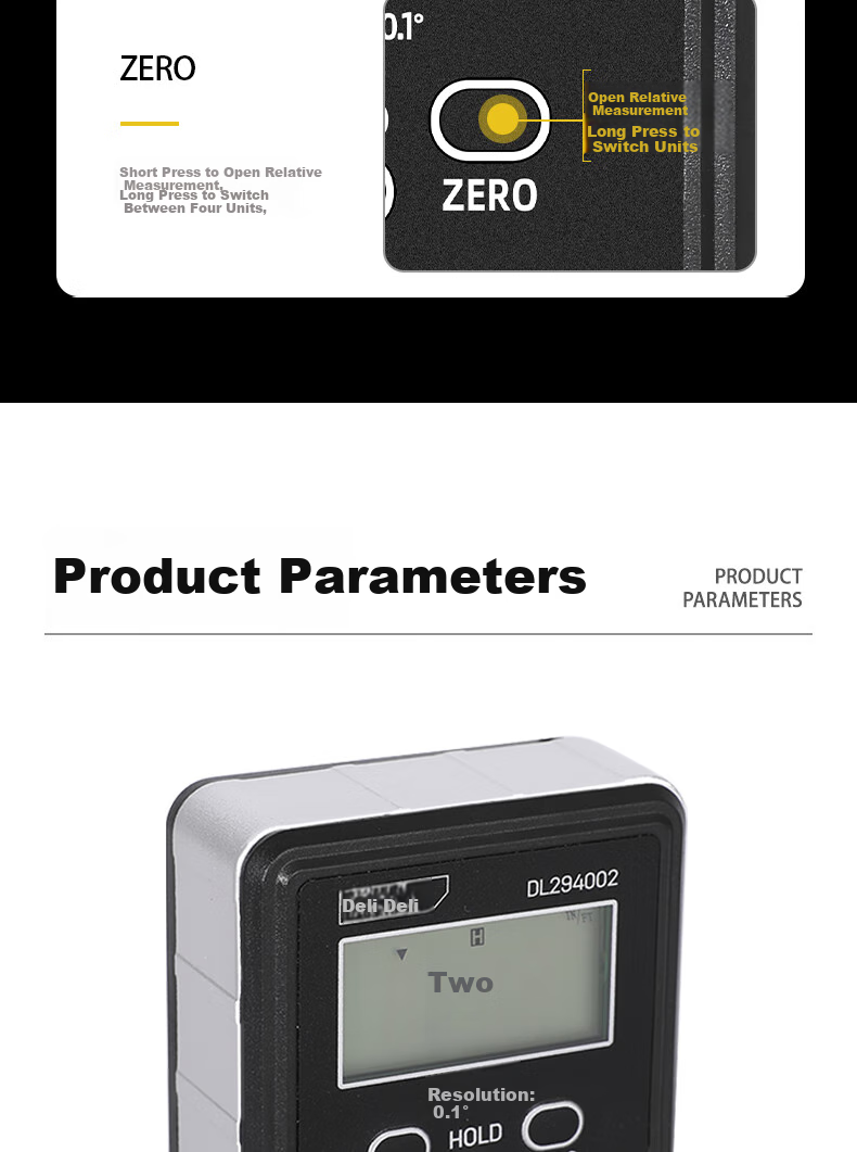 Deli Digital Inclinometer, High-Precision Level Ruler, Angle Measuring Instrument, Multifunctional Angle Ruler, Household Angle Gauge, Level 10