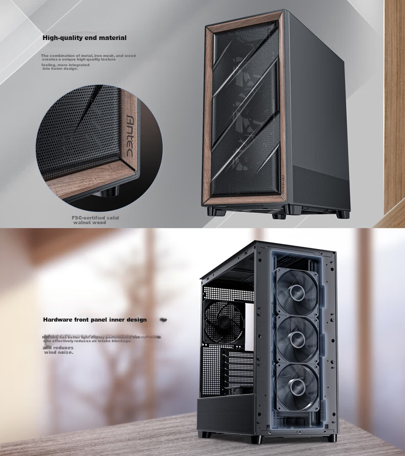 Antec FLUX Case Computer Tower Glass Side Panel/solid Wood Appearance/powerful Cooling/FLUX Airflow Patent/standard 5 Fans /Dual 360/E-ATX 4