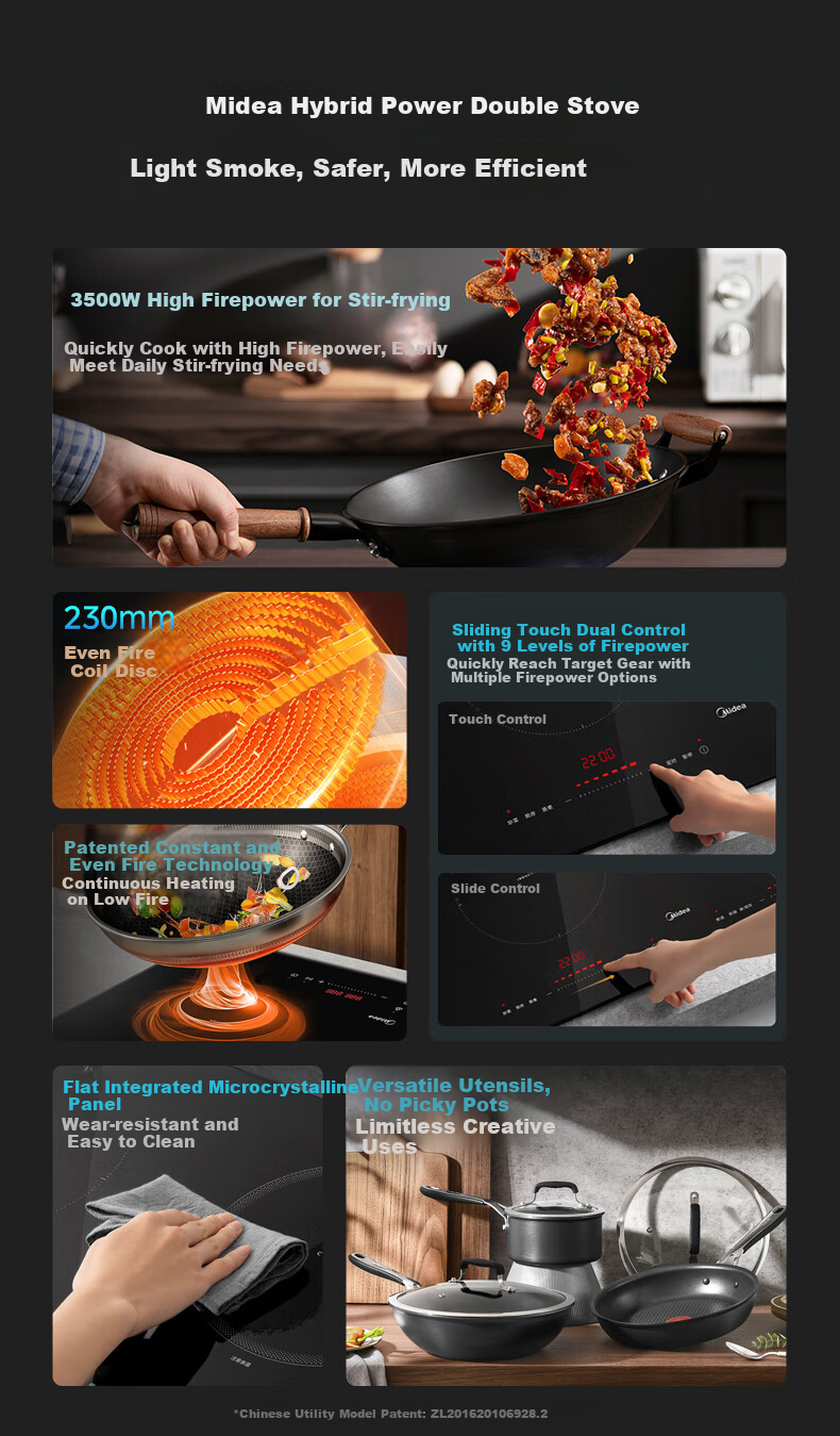 Midea Concave Induction Cooker, Dual Burner, 3500W High Power, Ceramic Cooktop, Built-In Electromagnetic Stove, Compatible with All Cookware, Timer Cooking, Constant Even Heat, Integrated Panel, Wear-Resistant And Easy to Clean, DZ35AT09P 4