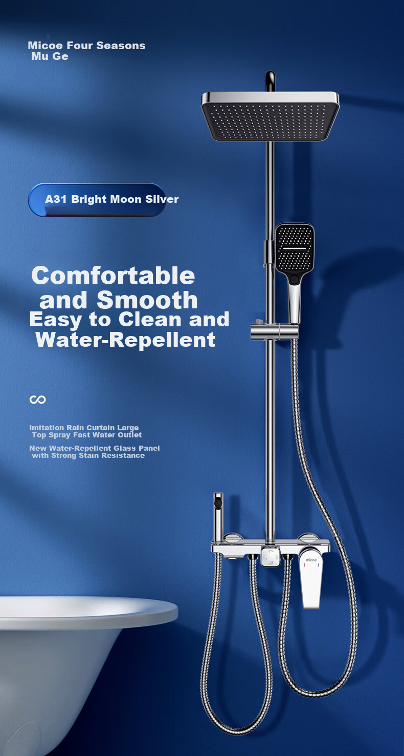 MICOE Shower Head Set, A31 Series, Brass Body, Pressure-Boosting Bathroom Shower System, Complete Set of Silver Shower Heads 1