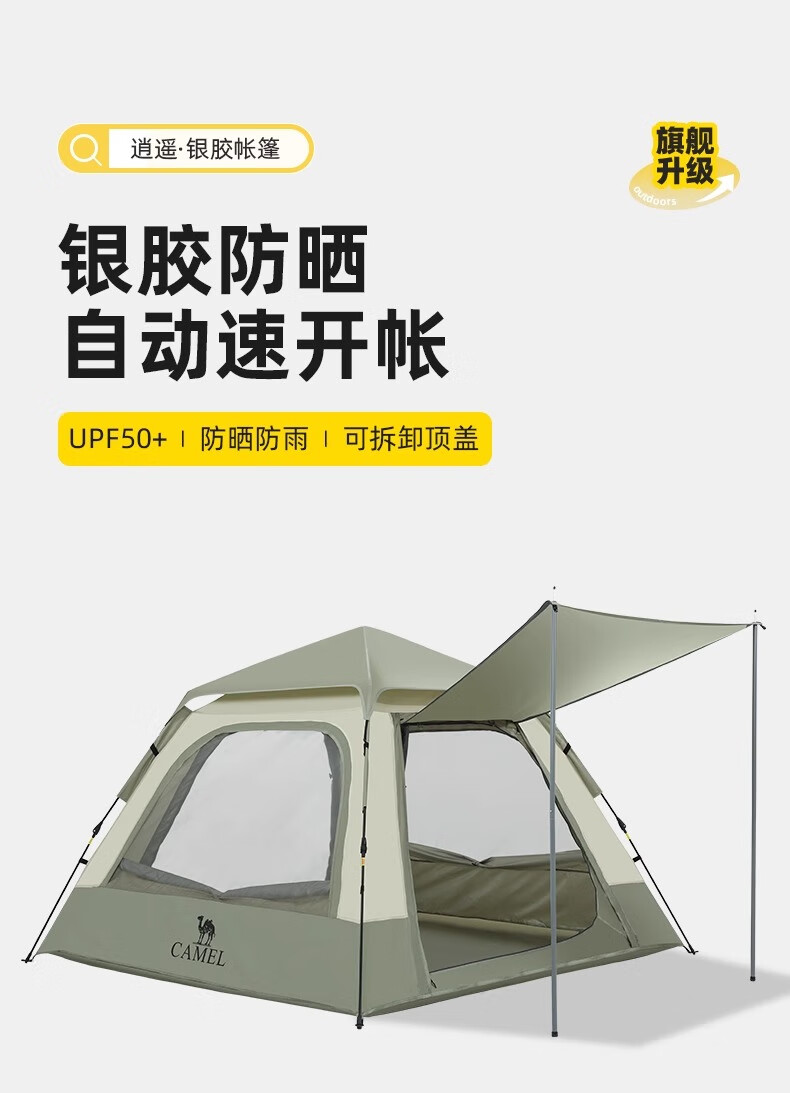 CAMEL Tent, Outdoor Canopy Tent, Silver Coating Sun Protection, Picnic Park Camping Overnight, with Pole Camping Equipment, A027-1B 1