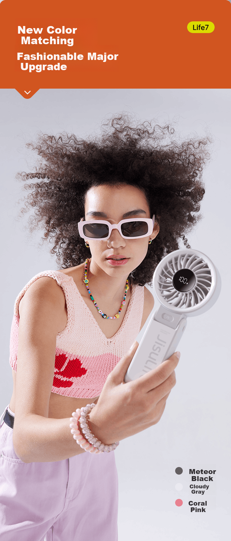 Jisu (JISULIFE) Handheld Mini Fan, Portable Folding Compact High-Speed Energy-Saving Powerful Fan, Outdoor Neck-Hanging Desktop Ultra-Long Battery Life Electric Fan, LIFE7 Gray 13