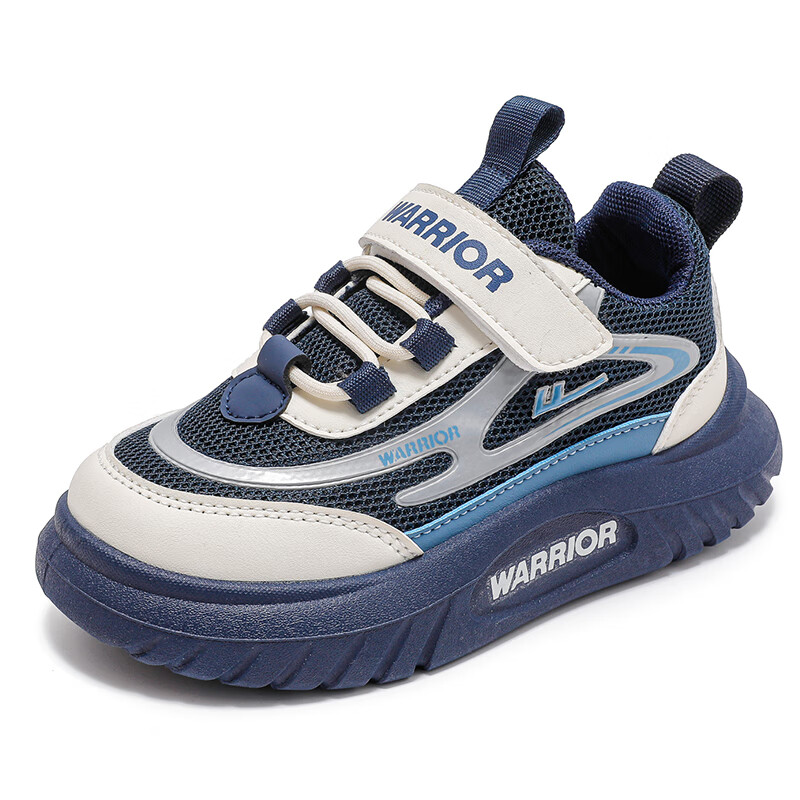 Warrior Boys' Shoes, Spring And Autumn Style, Mesh Breathable Soft-Soled Children's Sneakers WZ(CL)-0965, Navy Blue/beige/light Blue, Size 33