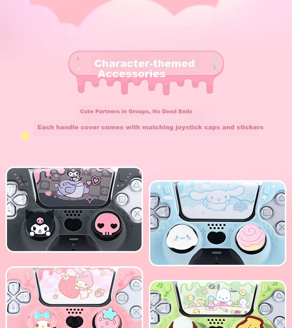 Jixiang PS5 Big Ear Dog Controller Cover, Silicone Case, Matching Joystick Cap, Button Cover, Full Protection against Drops And Dust, Game Peripheral, Sanrio Collaboratio 11