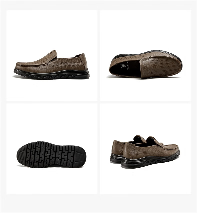 Yierkang Casual Leather Shoes for Men, Comfortable Slip-On Loafers with Perforated Design for Middle-Aged Fathers, Model 61775W, Black, Size 41 9