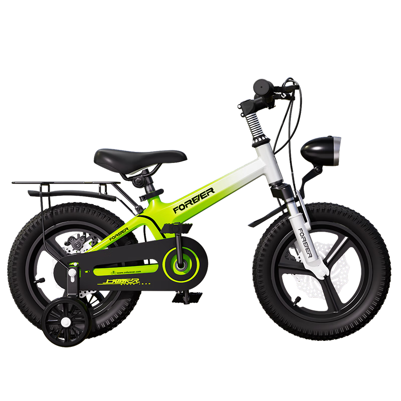 FOREVER Children's Bicycle for Ages 3-6 with Training Wheels, Boys And Girls Bike, Magnesium Alloy Pedal Bike, 18-Inch Gree