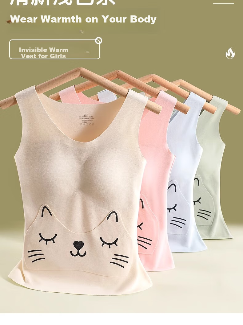 YUZHAOLIN Children's Thermal Vest for Girls with Chest Pads, Seamless Wool Silk Bra for Puberty Girls Aged 9-12 And 16 10