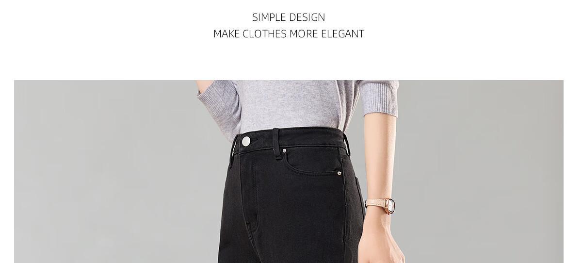 PinCai Women's Cropped Jeans, Petite Size, Solid Color, Slim Fit, High-Waisted, Stretchy, Side Slit, Straight-Leg Casual Pants P12KN1978 23