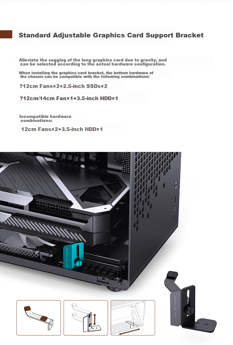 JONSBO Z20 Black MATX Case (Approximately 20L, Detachable Handle, 240mm Radiator Support, 163mm Air Cooling, ATX Power Supply, Long Graphics Card, Type-C) 4